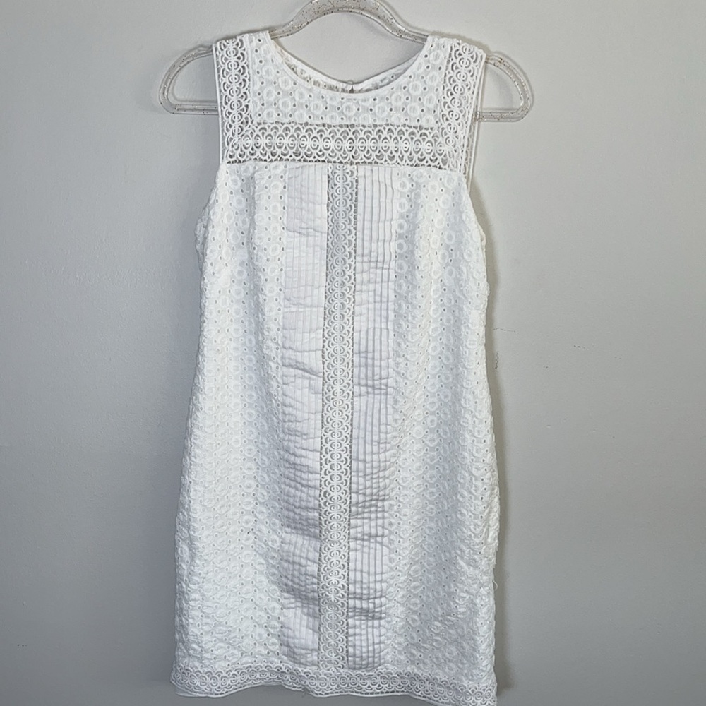 Adrianna Papell White Cotton Eyelite Lace Shift Dress 6